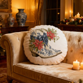 Blue Chinoiserie Christmas Cowgirl Boots Pillow Rond Kussen