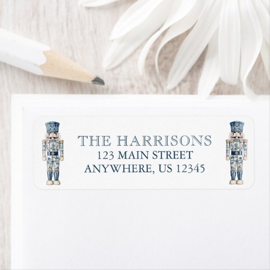 Blue Chinoiserie Christmas Nutcracker Adres Etiket (Insitu)