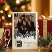 Blue Chinoiserie Christmas Photo Feestdagenkaart