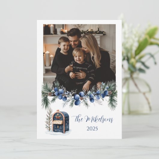 Blue Chinoiserie Christmas Photo Feestdagenkaart (Staand voorkant)