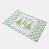 Blue Chinoiserie Christmas Tree Monogram Crest Deurmat (Schuin)