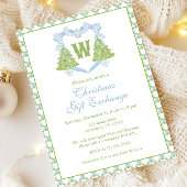 Blue Chinoiserie Christmas Tree Monogram Crest Kaart