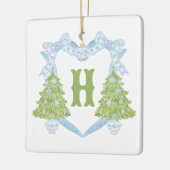 Blue Chinoiserie Christmas Tree Monogram Crest Keramisch Ornament (Links)