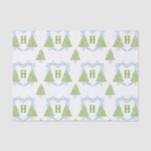 Blue Chinoiserie Christmas Tree Monogram Crest Tissuepapier (Voorkant)