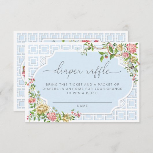 Blue Chinoiserie Diaper Raffle Ticket - Trianon Informatiekaartje (Voorkant / Achterkant)
