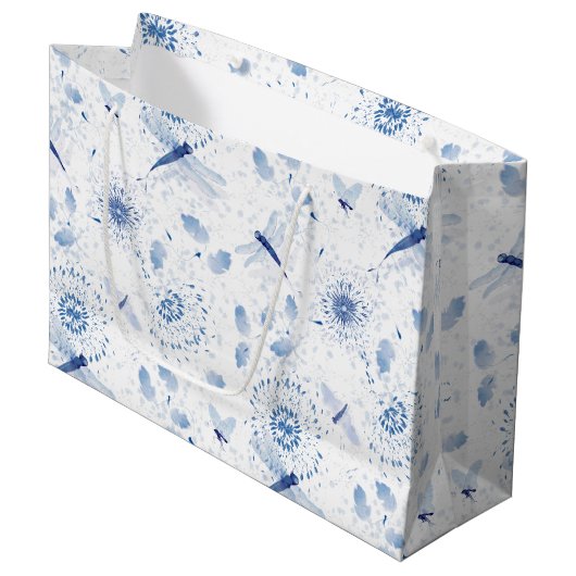 Blue Chinoiserie Dragonfly Floral Groot Cadeauzakje (Voorkant Gekanteld)