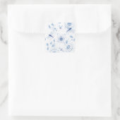 Blue Chinoiserie Dragonfly Floral Vierkante Sticker (Tas)