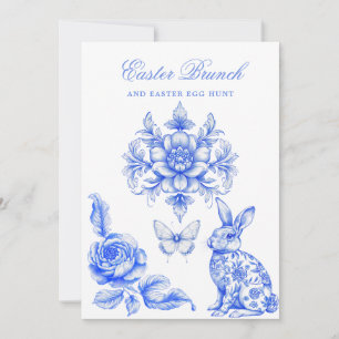 Blue Chinoiserie Easter Brunch Egg Hunt Kaart