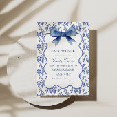  Blue Chinoiserie Elegant Bow Baby shower Kaart