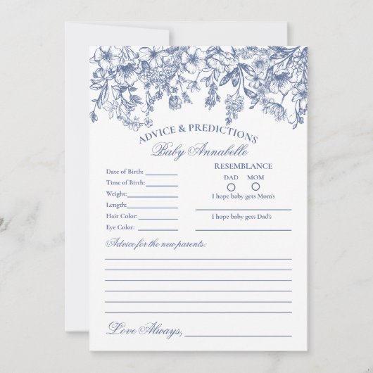 Blue Chinoiserie Floral Conseils pour carte bébé (Devant)