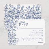 Blue Chinoiserie Floral RSVP Respose Kaart (Voorkant / Achterkant)