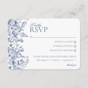 Blue Chinoiserie Floral RSVP Respose Kaart