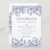 Blue Chinoiserie Floral Save the Date Kaart (Voorkant / Achterkant)