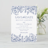 Blue Chinoiserie Floral Save the Date Kaart (Staand voorkant)