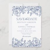Blue Chinoiserie Floral Save the Date Kaart (Voorkant)