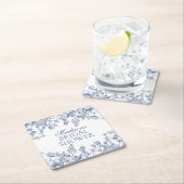 Blue Chinoiserie  Floral Vrijgezellenfeest Vierkante Kartonnen Onderzetter (Insitu)