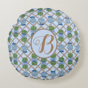 Blue Chinoiserie Ginger Jar Jars Topiary mand Rond Kussen