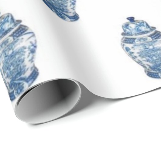 Blue Chinoiserie Ginger Jar Jars Wrapppaper Cadeaupapier (Rol Hoek)
