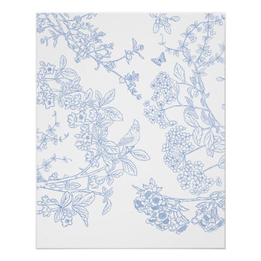 Blue Chinoiserie Glossy Poster (Devant)