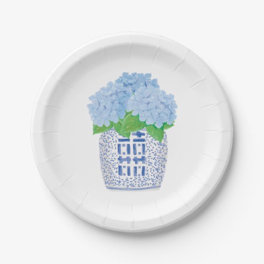 Blue Chinoiserie Hydrangea Paper Party Bord (Voorkant)