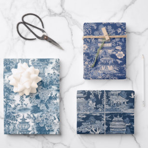Blue Chinoiserie Inpakpapier Vel