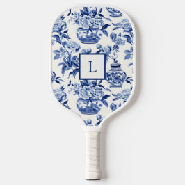 Blue Chinoiserie Monogram  Pickleball Paddle