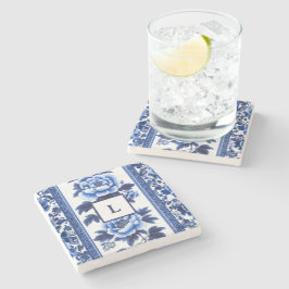 Blue Chinoiserie Monogram  Stenen Onderzetter