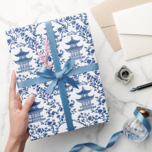 Blue Chinoiserie Pagodas Toile Cadeaupapier