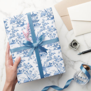 Blue Chinoiserie Pagodas Toile Cadeaupapier
