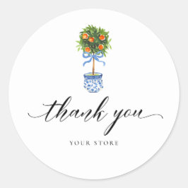 Blue Chinoiserie Pottery Oranje Topiary Dank u Ronde Sticker