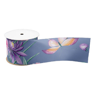 Blue Chinoiserie Satin Ribbon Lint