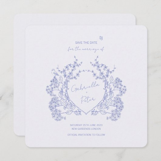 Blue Chinoiserie Save the Date (Voorkant / Achterkant)