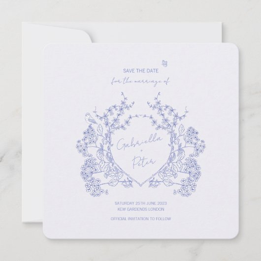 Blue Chinoiserie Save the Date (Voorkant)