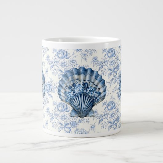Blue Chinoiserie Shell Jumbo Ceramic Mug (Devant)