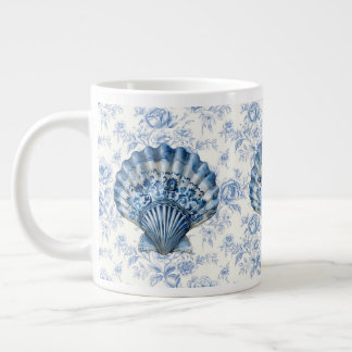 Blue Chinoiserie Shell Jumbo Ceramic Mug Extra Grote Beker