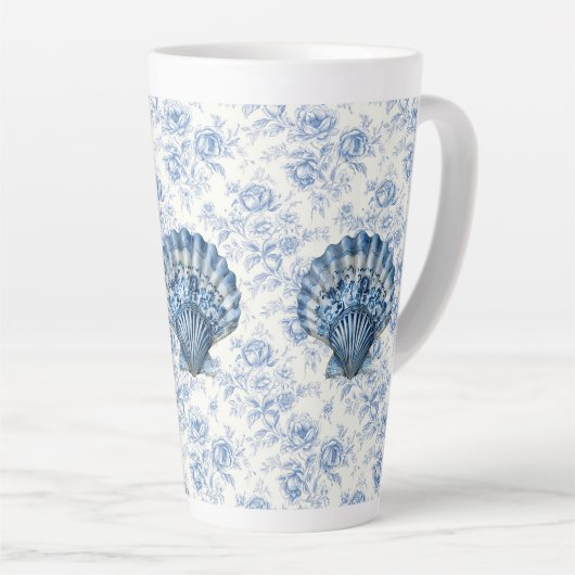 Blue Chinoiserie Shell Large Ceramic Latte Mug (Angle droit)