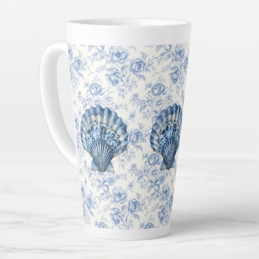 Blue Chinoiserie Shell Large Ceramic Latte Mug (Angle gauche)