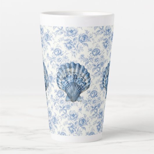 Blue Chinoiserie Shell Large Ceramic Latte Mug Latte Mok (Voorkant)