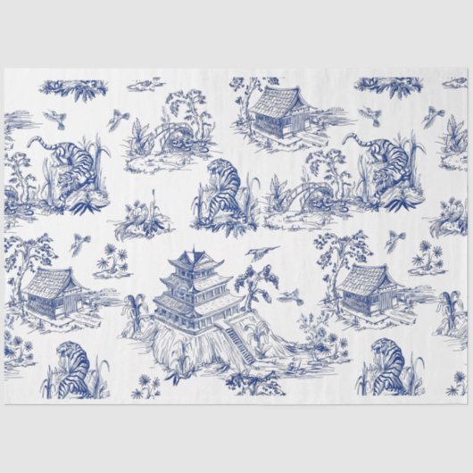 Blue Chinoiserie Tiger Blue Flow-ontkoppeling Tissuepapier (Voorkant)