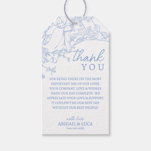 Blue Chinoiserie Toile de Jouy Wedding Programma Cadeaulabel (Voorkant)