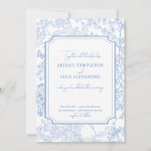 Blue Chinoiserie Toile de Jouy Wedding Save Datum Kaart (Voorkant)
