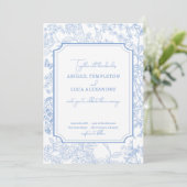 Blue Chinoiserie Toile de Jouy Wedding Save Datum Kaart (Staand voorkant)