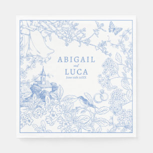 Blue Chinoiserie Toile de Jouy Wedding Save Datum Servet