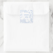 Blue Chinoiserie Toile de Jouy Wedding Save Datum Vierkante Sticker (Tas)
