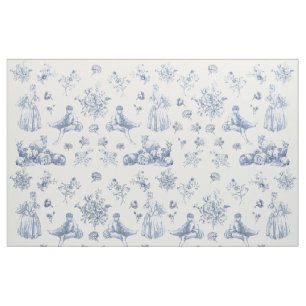 Blue Chinoiserie Toile Floral Pastoral French Stof