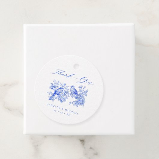 Blue Chinoiserie Tortelduifjes bruiloft Bedankjes Labels (In situ)