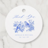 Blue Chinoiserie Tortelduifjes bruiloft Bedankjes Labels (Voorkant)