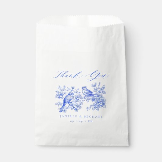 Blue Chinoiserie  Tortelduifjes bruiloft Bedankzakje (Voorkant)