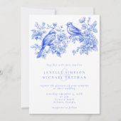 Blue Chinoiserie Tortelduifjes bruiloft Kaart (Voorkant)