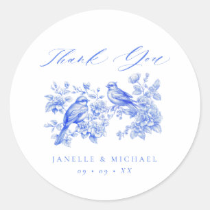 Blue Chinoiserie Tortelduifjes bruiloft Ronde Sticker